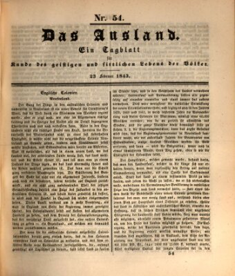 Das Ausland Donnerstag 23. Februar 1843