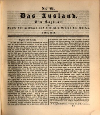 Das Ausland Donnerstag 2. März 1843