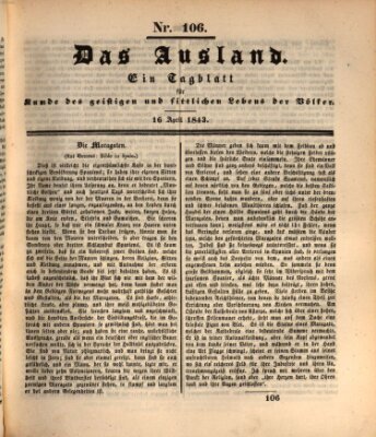 Das Ausland Sonntag 16. April 1843