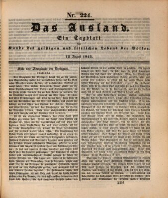 Das Ausland Samstag 12. August 1843