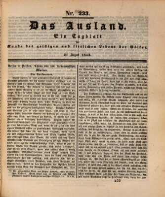 Das Ausland Montag 21. August 1843