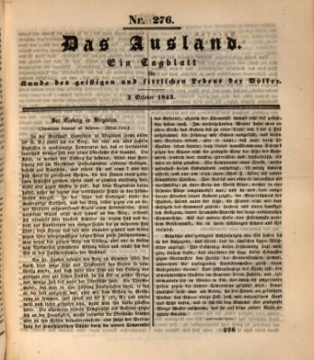 Das Ausland Dienstag 3. Oktober 1843