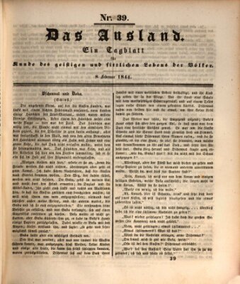 Das Ausland Donnerstag 8. Februar 1844