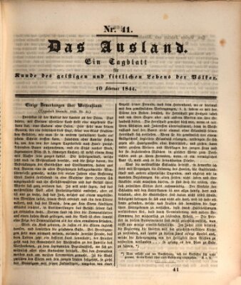 Das Ausland Samstag 10. Februar 1844