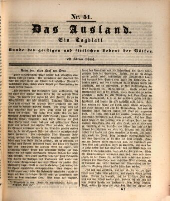 Das Ausland Dienstag 20. Februar 1844