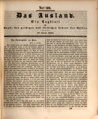 Das Ausland Dienstag 27. Februar 1844