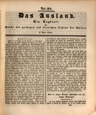 Das Ausland Mittwoch 3. April 1844