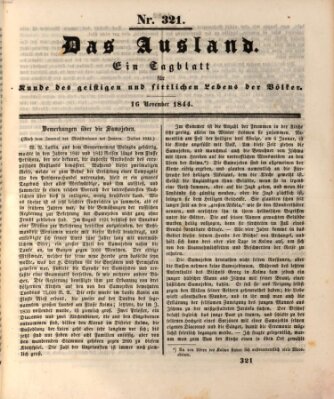 Das Ausland Samstag 16. November 1844