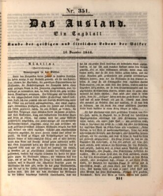 Das Ausland Montag 16. Dezember 1844