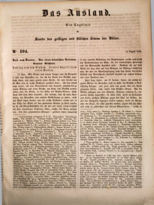 Das Ausland Montag 14. August 1848