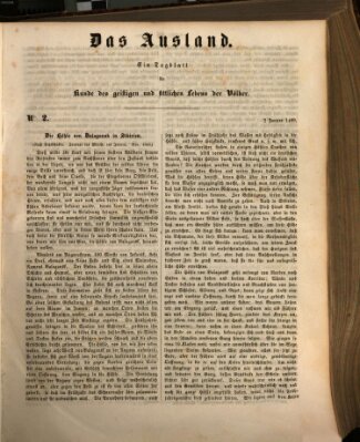 Das Ausland Dienstag 2. Januar 1849