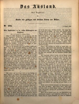 Das Ausland Dienstag 14. August 1849