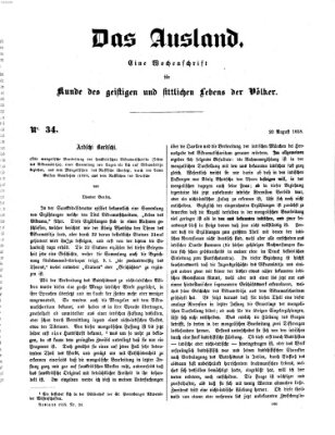 Das Ausland Freitag 20. August 1858