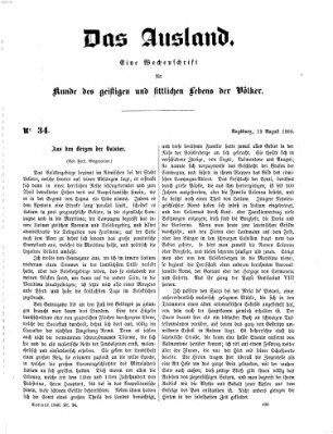 Das Ausland Sonntag 19. August 1860