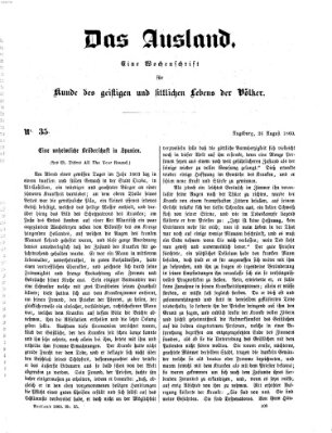 Das Ausland Sonntag 26. August 1860