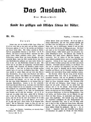 Das Ausland Sonntag 3. November 1861