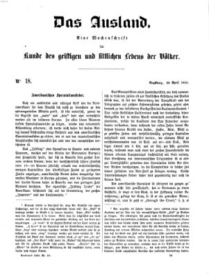 Das Ausland Mittwoch 29. April 1863