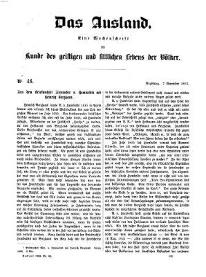 Das Ausland Samstag 7. November 1863