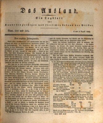 Das Ausland Sonntag 2. August 1829