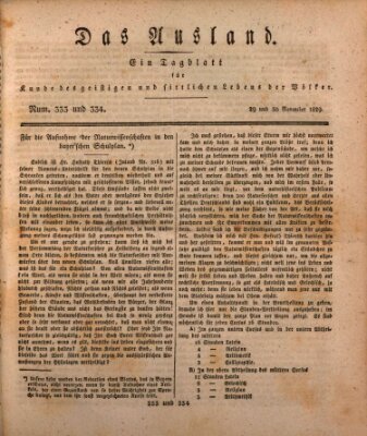 Das Ausland Sonntag 29. November 1829