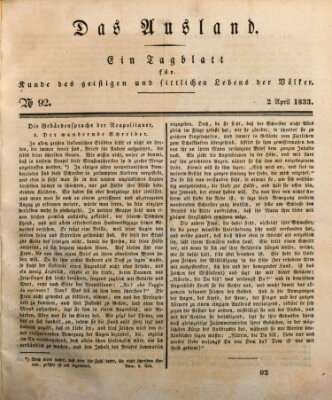 Das Ausland Dienstag 2. April 1833