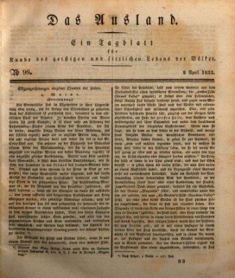 Das Ausland Montag 8. April 1833