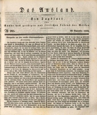 Das Ausland Sonntag 22. September 1833