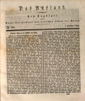 Das Ausland Sonntag 1. Dezember 1833