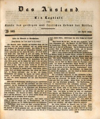 Das Ausland Samstag 12. April 1834