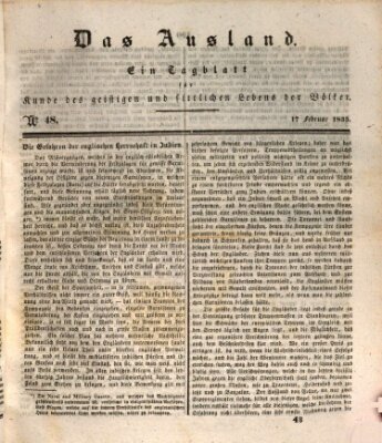 Das Ausland Dienstag 17. Februar 1835