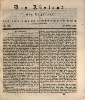 Das Ausland Freitag 27. Februar 1835