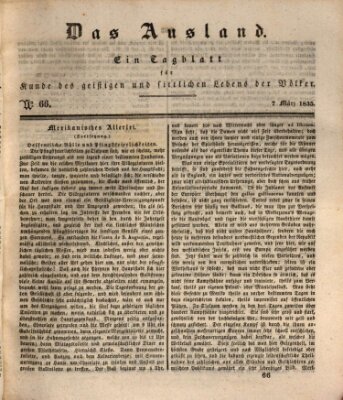 Das Ausland Samstag 7. März 1835