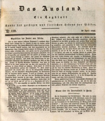 Das Ausland Mittwoch 29. April 1835