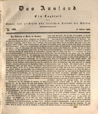 Das Ausland Mittwoch 15. Juli 1835