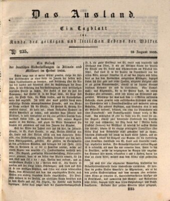 Das Ausland Sonntag 23. August 1835