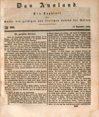 Das Ausland Donnerstag 17. September 1835