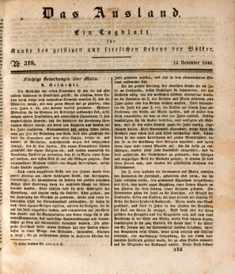 Das Ausland Samstag 14. November 1835