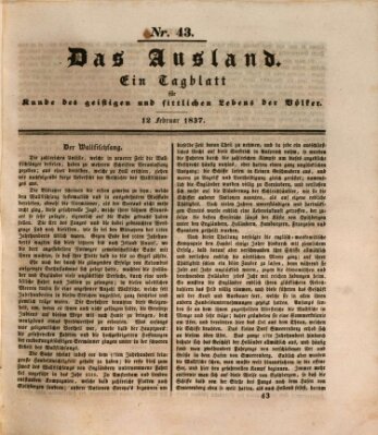 Das Ausland Sonntag 12. Februar 1837