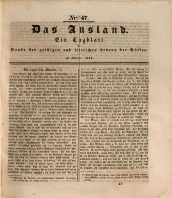 Das Ausland Donnerstag 16. Februar 1837