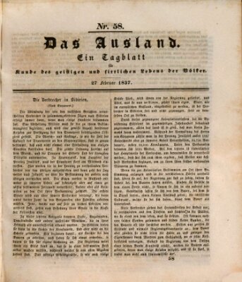 Das Ausland Montag 27. Februar 1837