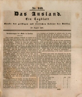 Das Ausland Donnerstag 31. August 1837