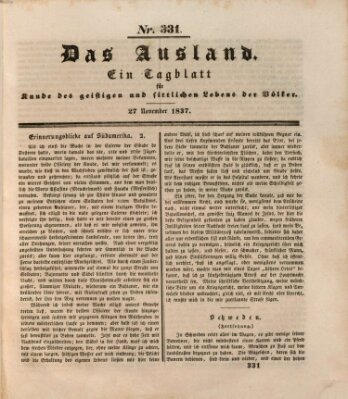 Das Ausland Montag 27. November 1837