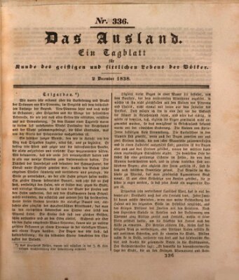 Das Ausland Sonntag 2. Dezember 1838