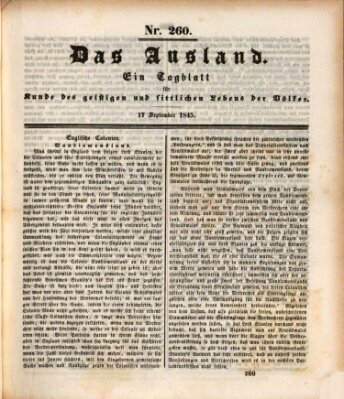 Das Ausland Mittwoch 17. September 1845