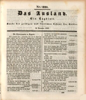 Das Ausland Sonntag 16. November 1845