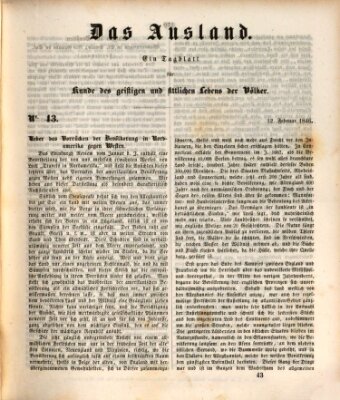 Das Ausland Donnerstag 12. Februar 1846