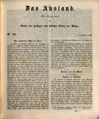 Das Ausland Samstag 14. Februar 1846