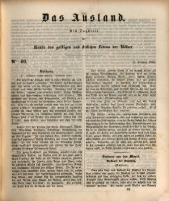 Das Ausland Sonntag 15. Februar 1846