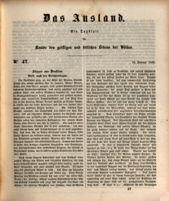 Das Ausland Montag 16. Februar 1846