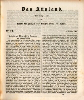 Das Ausland Samstag 21. Februar 1846